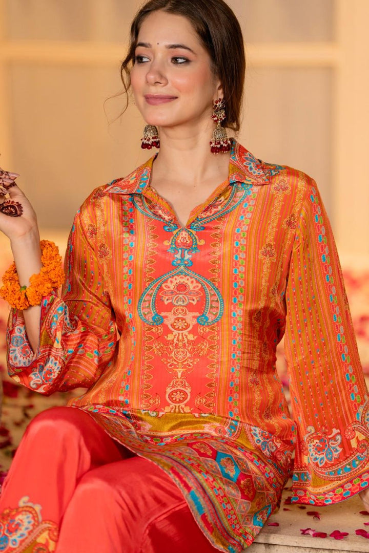 Jayti Tangerine Printed work co-ord Set