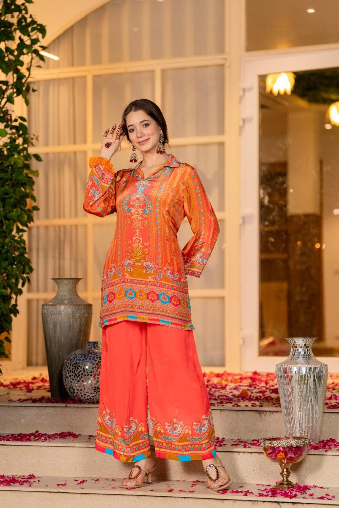 Jayti Tangerine Printed work co-ord Set