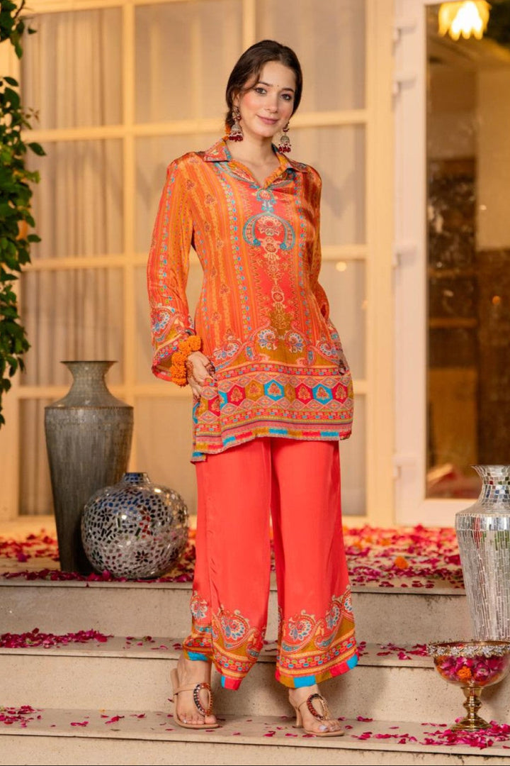 Jayti Tangerine Printed work co-ord Set
