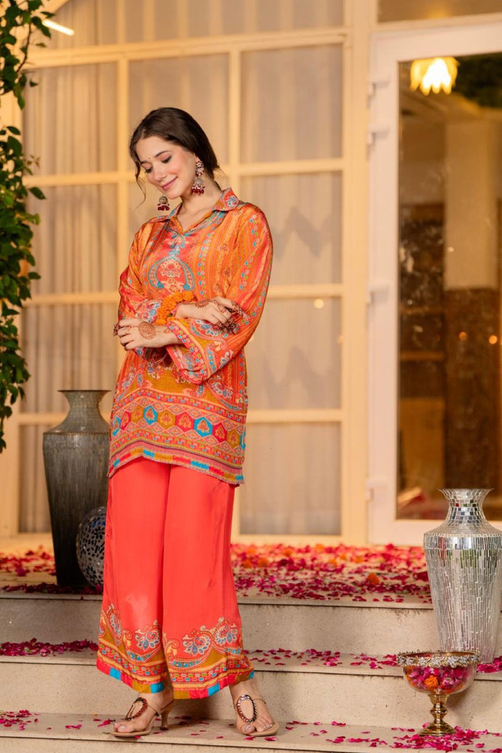 Jayti Tangerine Printed work co-ord Set