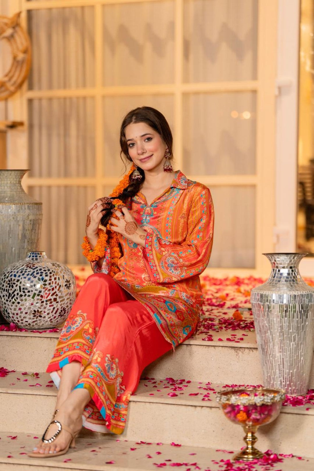 Jayti Tangerine Printed work co-ord Set