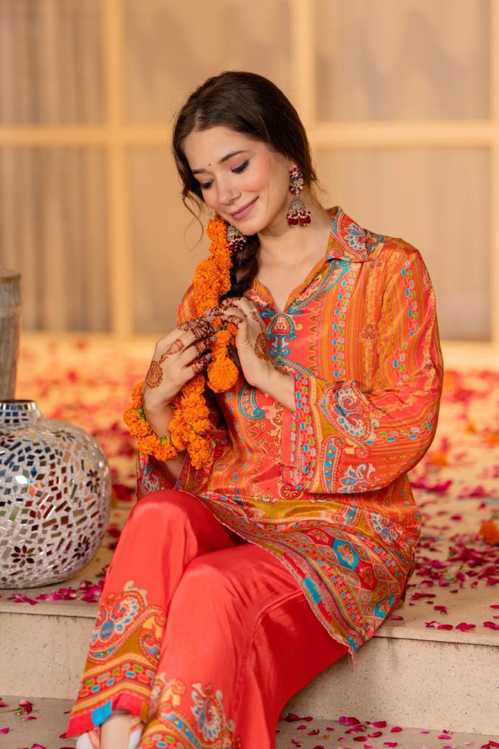 Jayti Tangerine Printed work co-ord Set