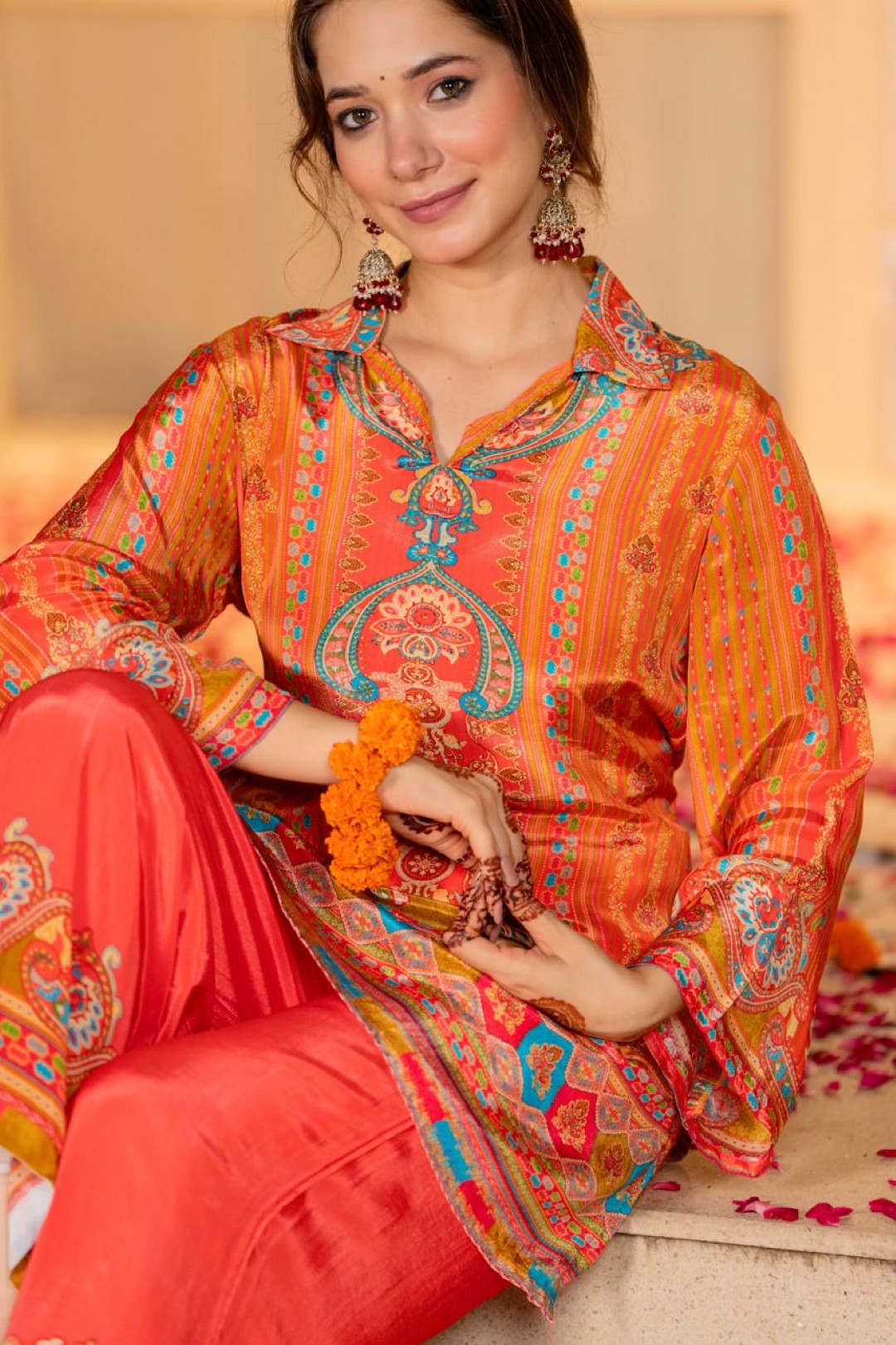 Jayti Tangerine Printed work co-ord Set