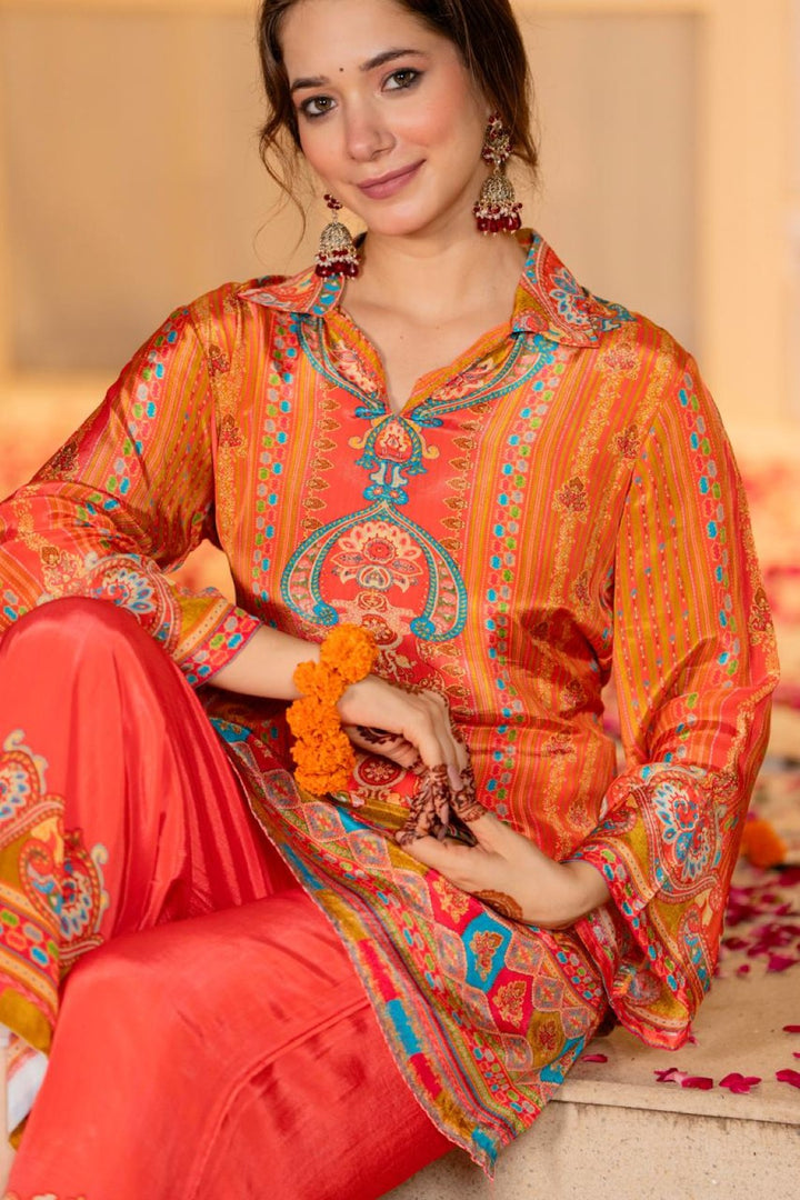 Jayti Tangerine Printed work co-ord Set