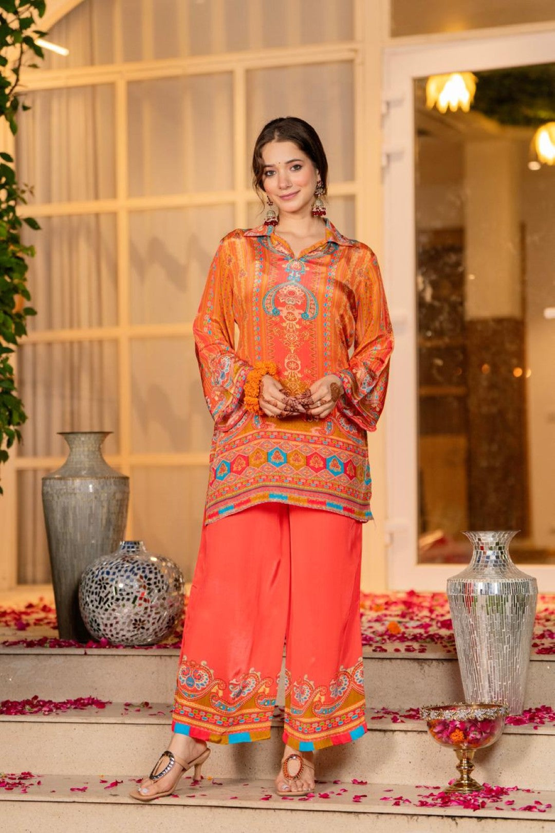 Jayti Tangerine Printed work co-ord Set