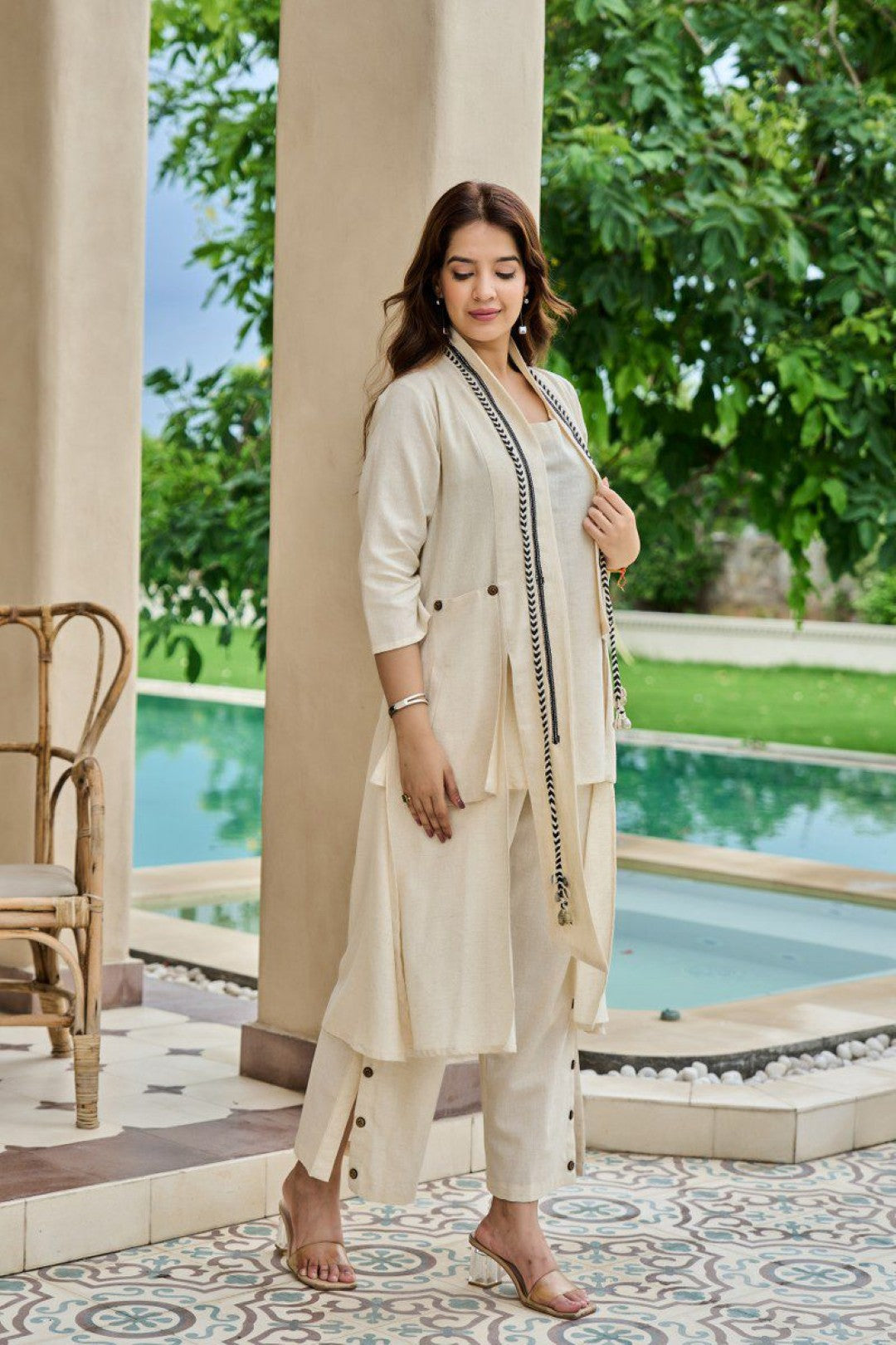 Akira Cream cotton jacket co-ord set