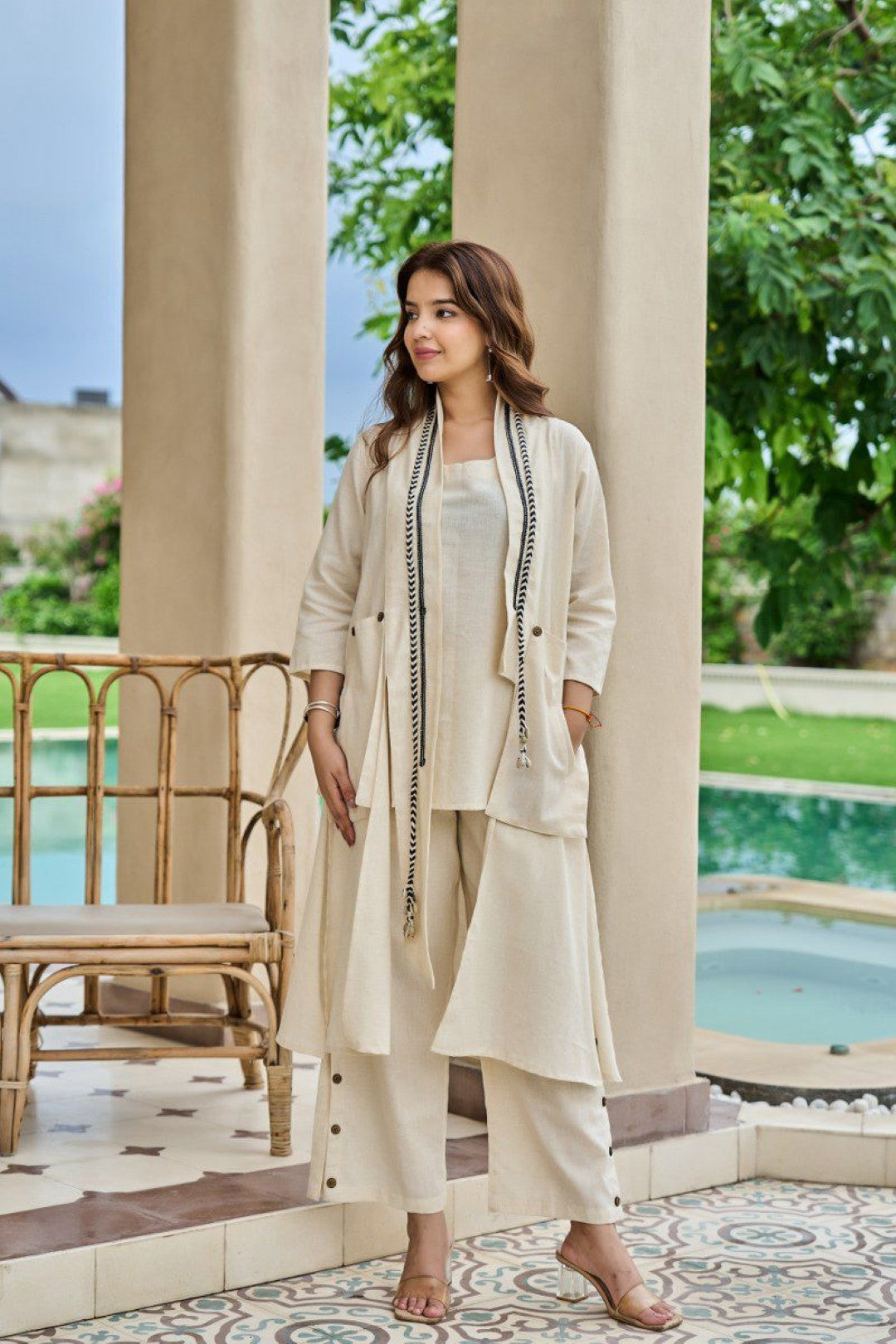 Akira Cream cotton jacket co-ord set