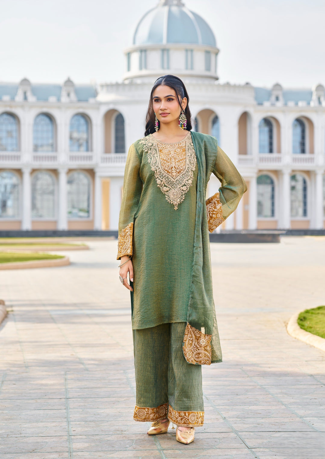 Mihika Olive Full Work Premium Suit set