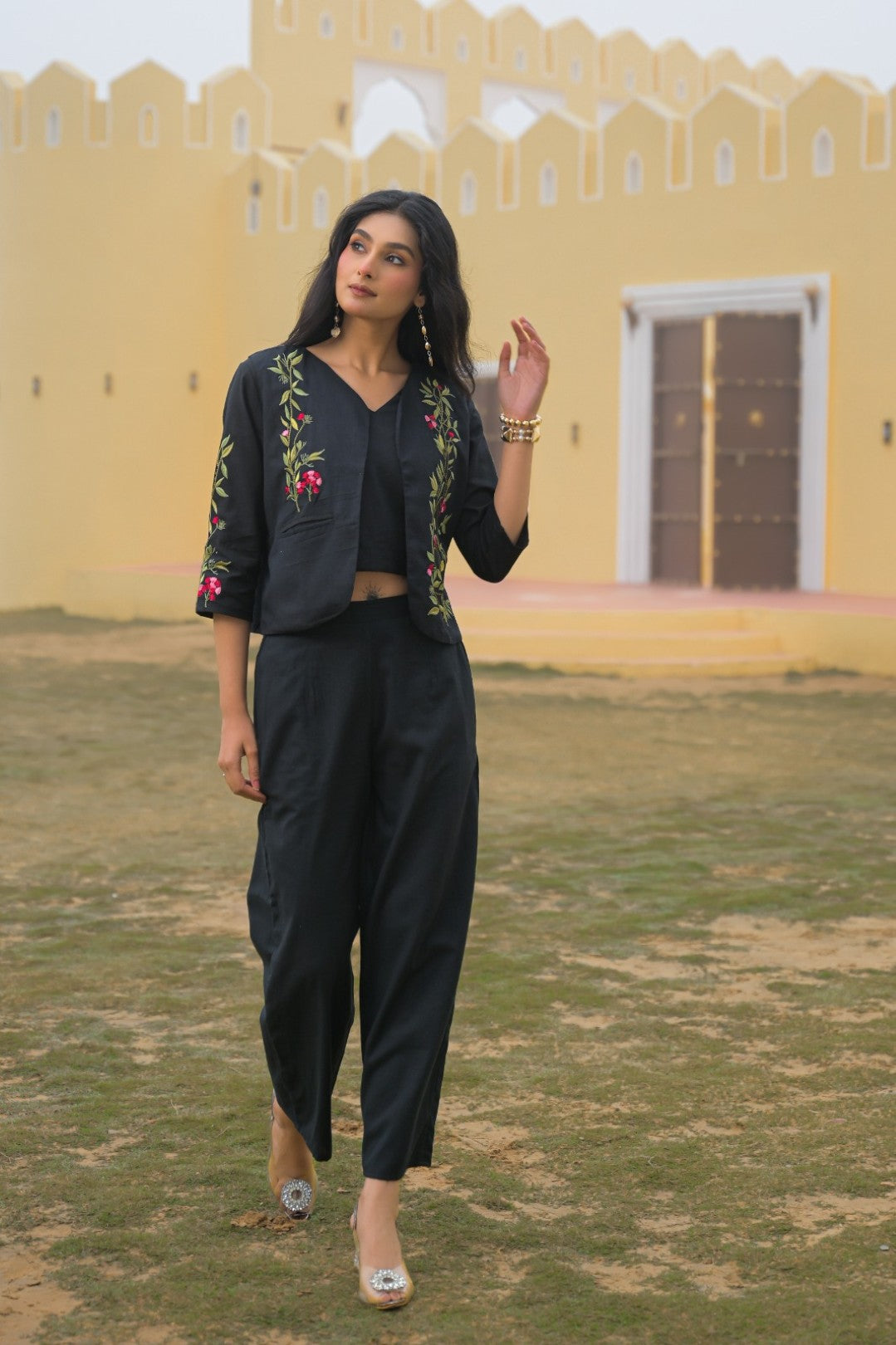 Mayri Sable embroidery jacket cotton co-ord set