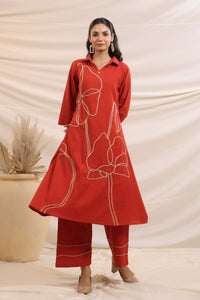 Sargi Crimson Embroidered Kurta Pant Set
