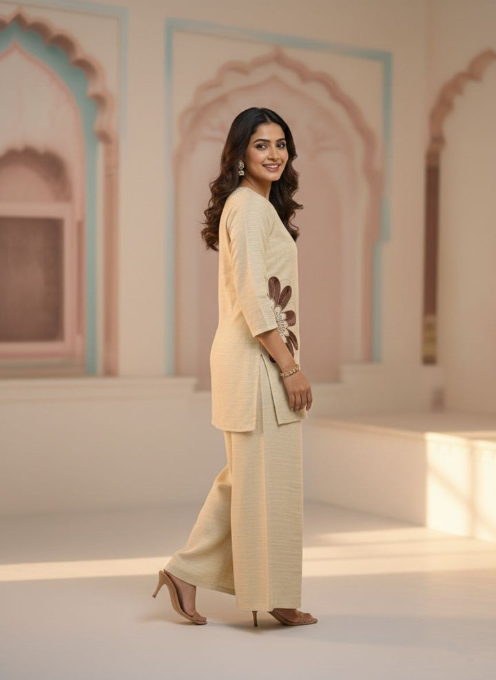 Prisha tan embroidery co-ord set