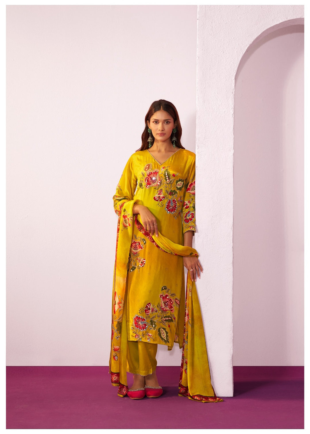Shireen Canary Full Work Premium Suit Set