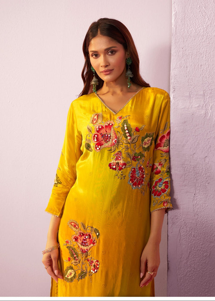 Shireen Canary Full Work Premium Suit Set