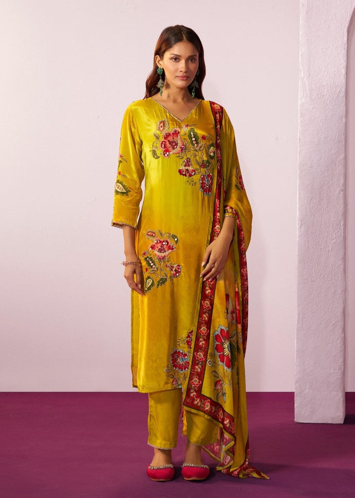 Shireen Canary Full Work Premium Suit Set
