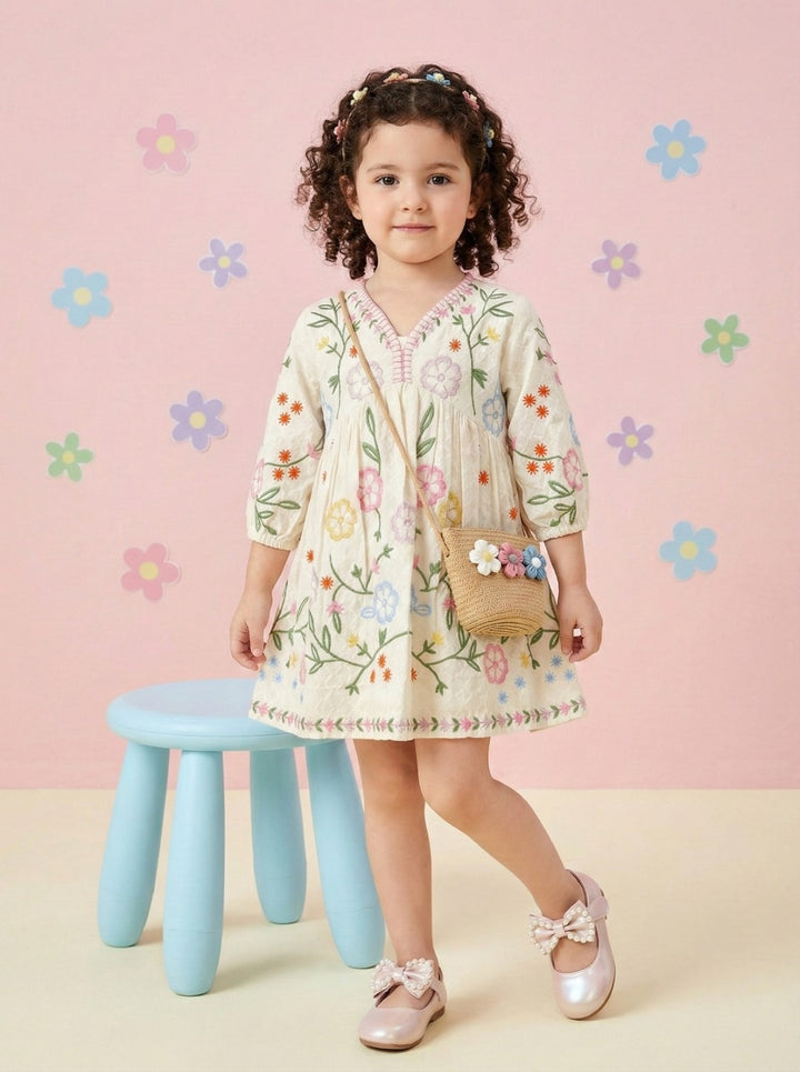 Joy daisy embroidery cotton dress