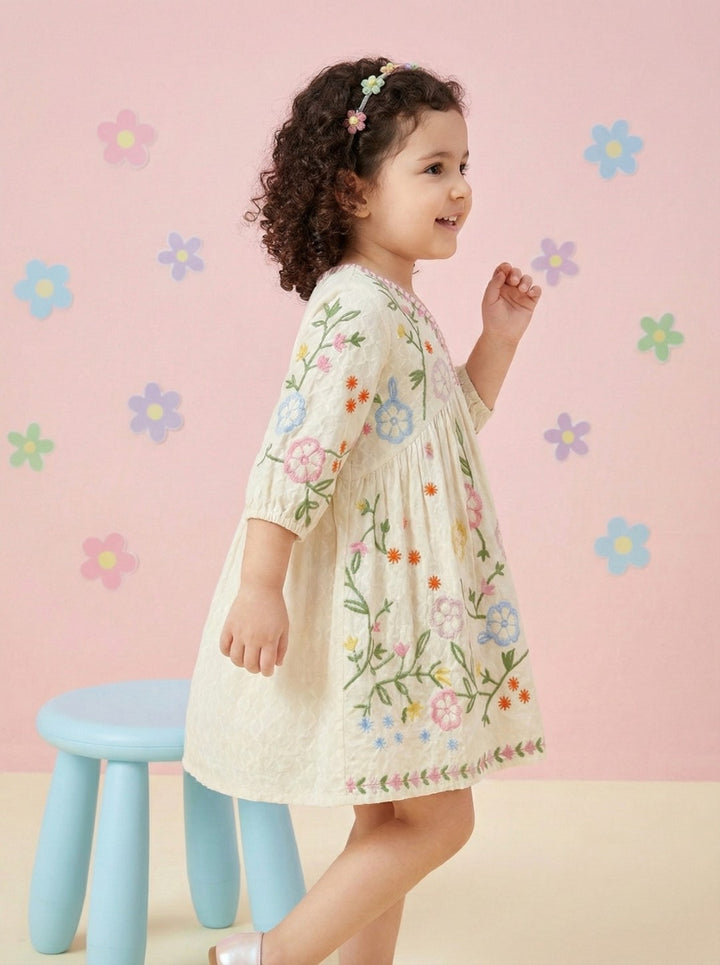 Joy daisy embroidery cotton dress