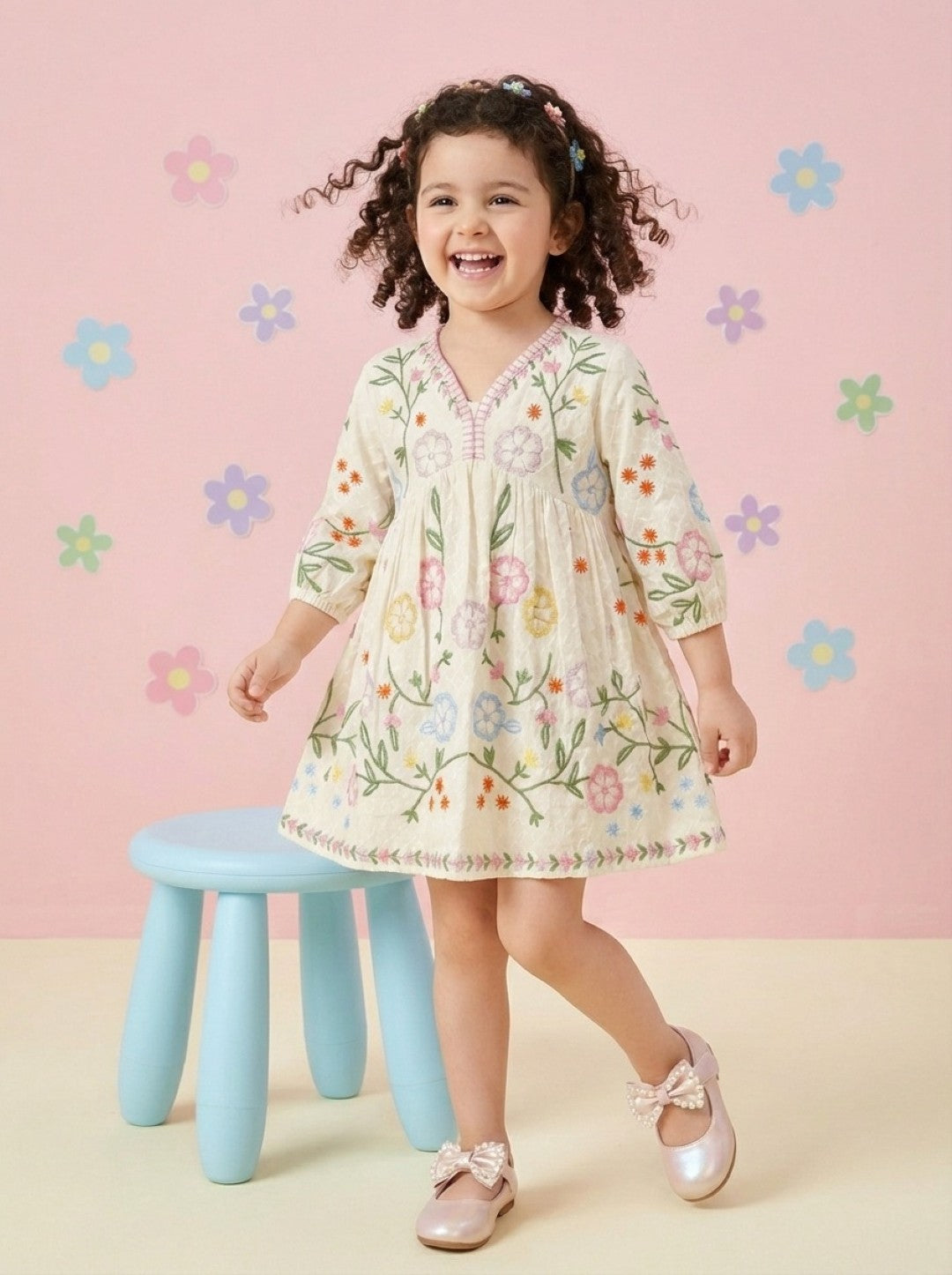 Joy daisy embroidery cotton dress