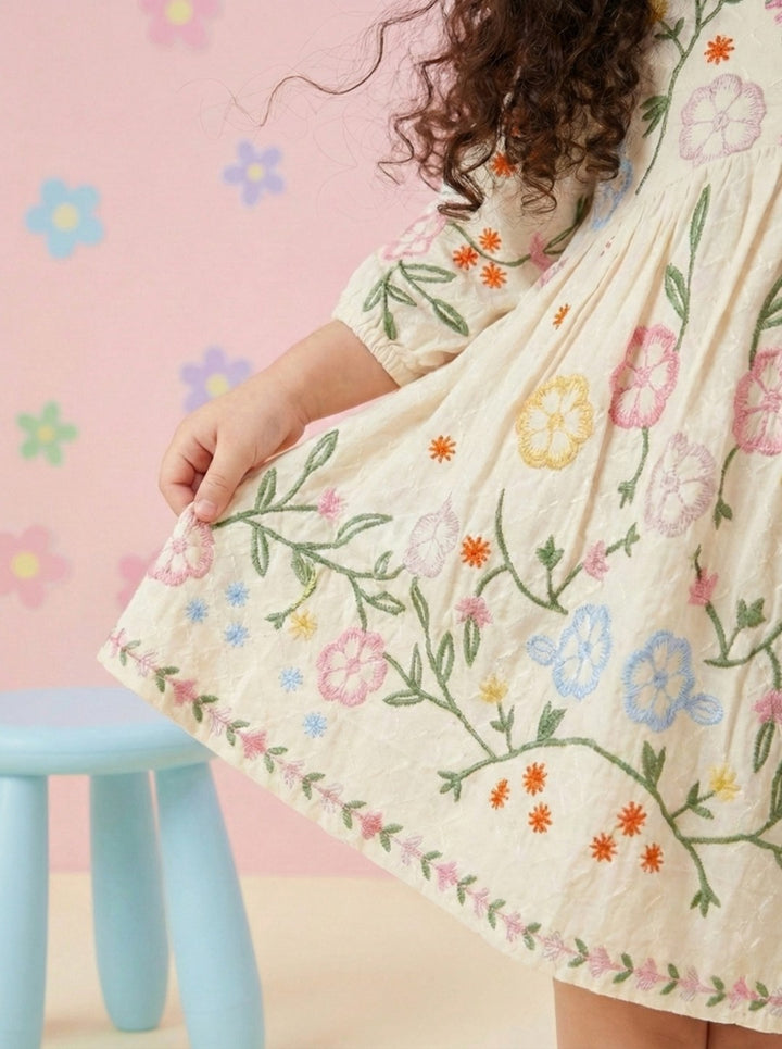 Joy daisy embroidery cotton dress
