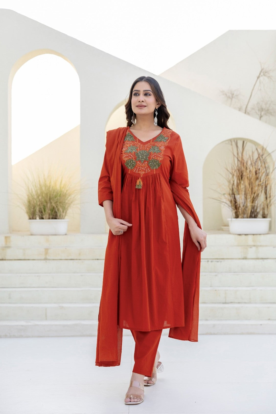 Shruti Rust Embroidered Suit Set