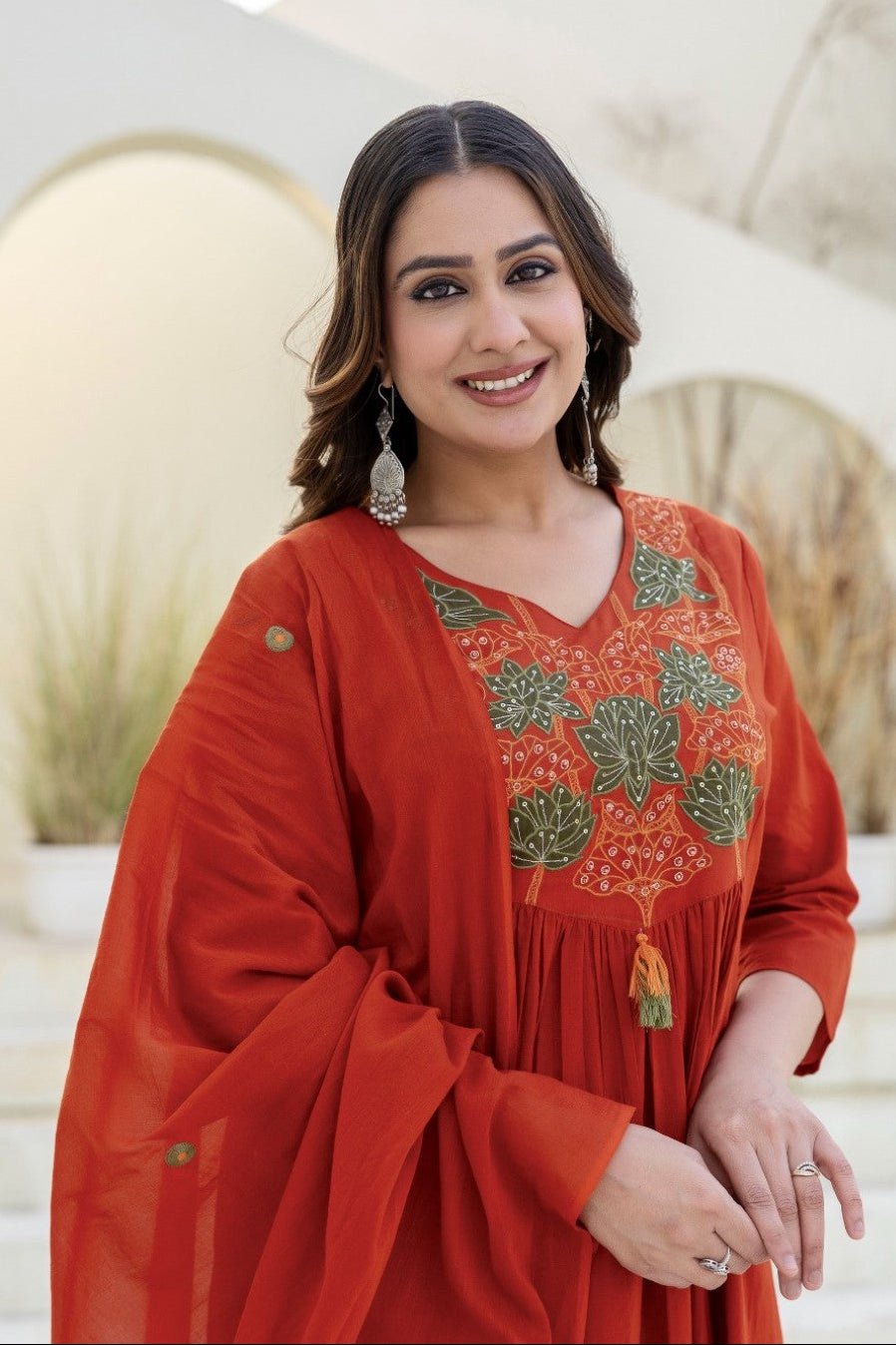 Shruti Rust Embroidered Suit Set