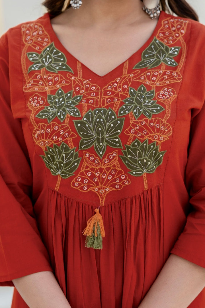 Shruti Rust Embroidered Suit Set