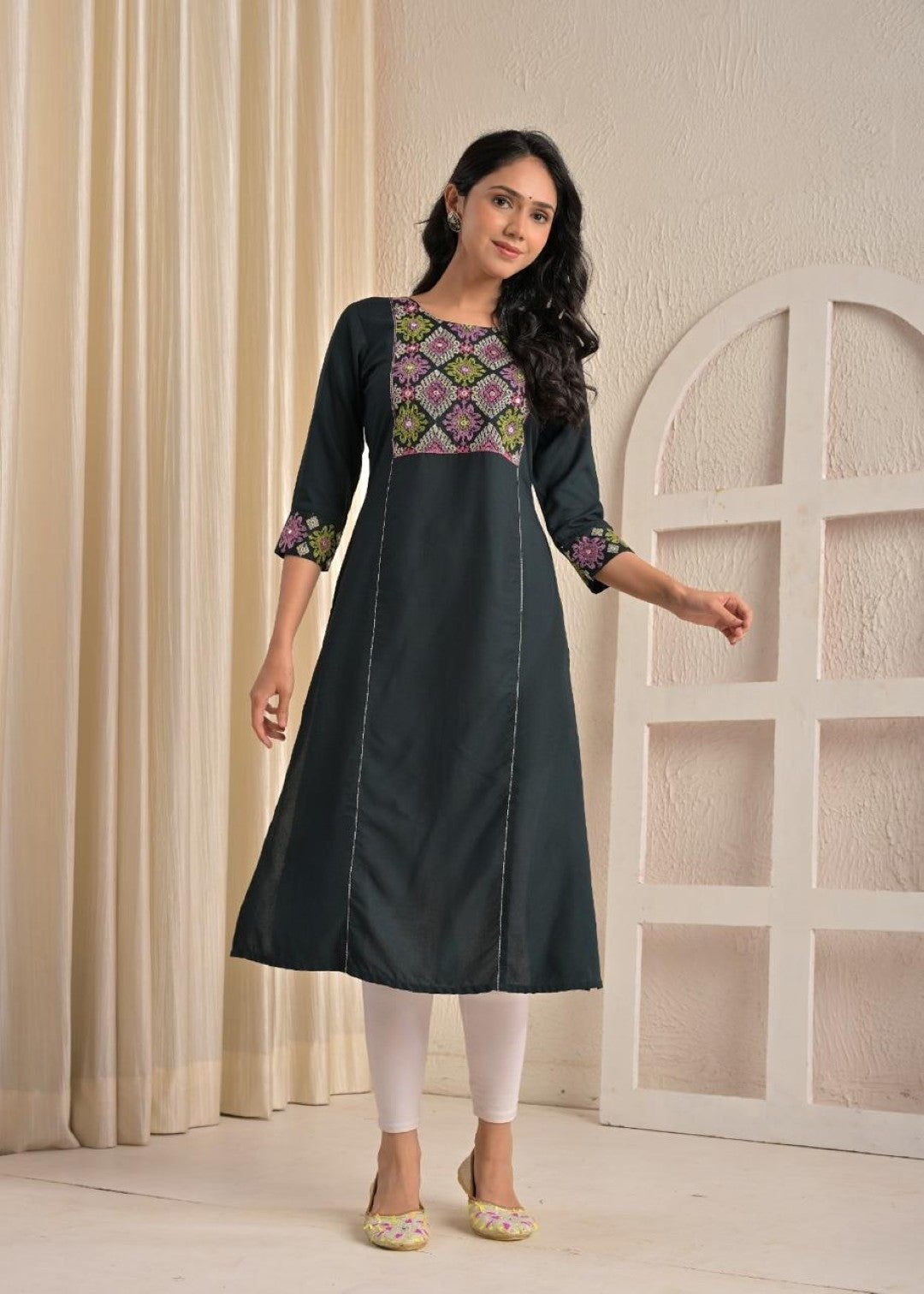 Chandri Beetle Embroidered Kurti