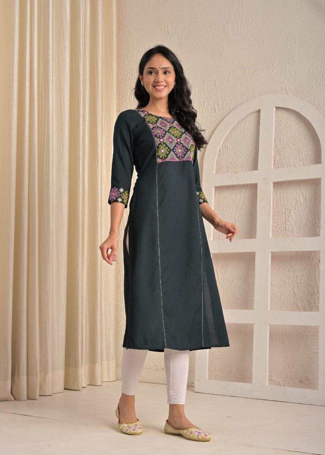 Chandri Beetle Embroidered Kurti