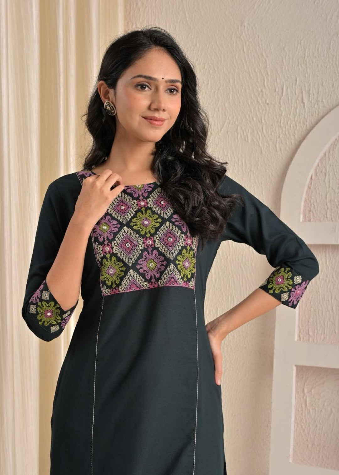 Chandri Beetle Embroidered Kurti