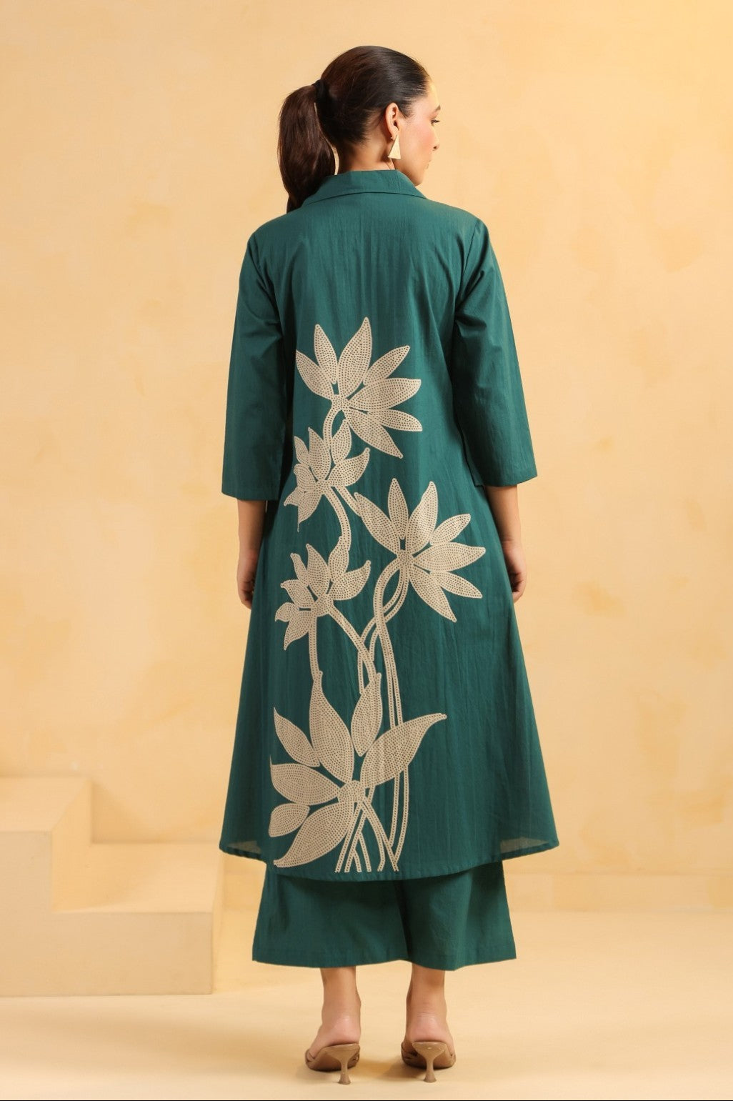 Sargi Teal Printed Cotton Kurta Pant Set