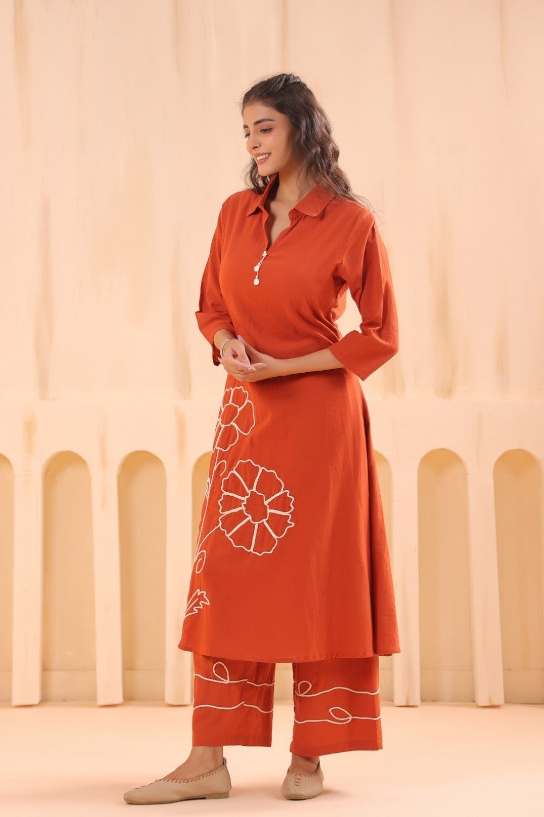 Chhavi Flame Embroidered Kurta Pant Set