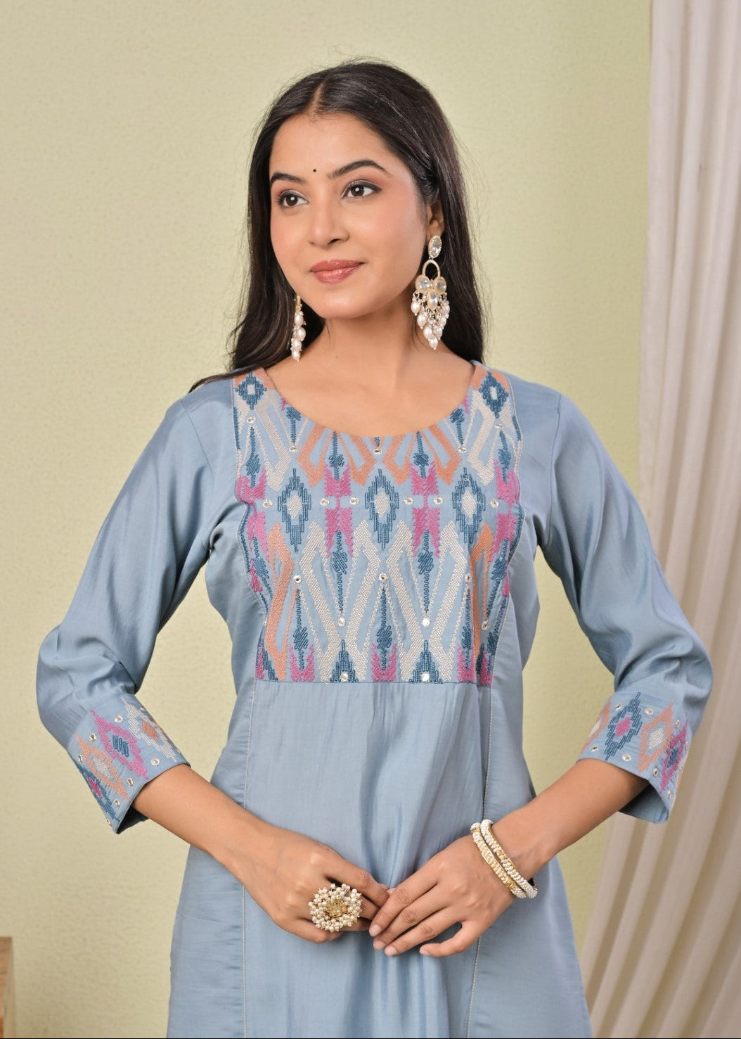 Chandri Cadet Embroidered Work Kurti