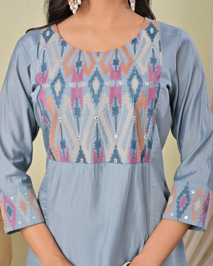 Chandri Cadet Embroidered Work Kurti