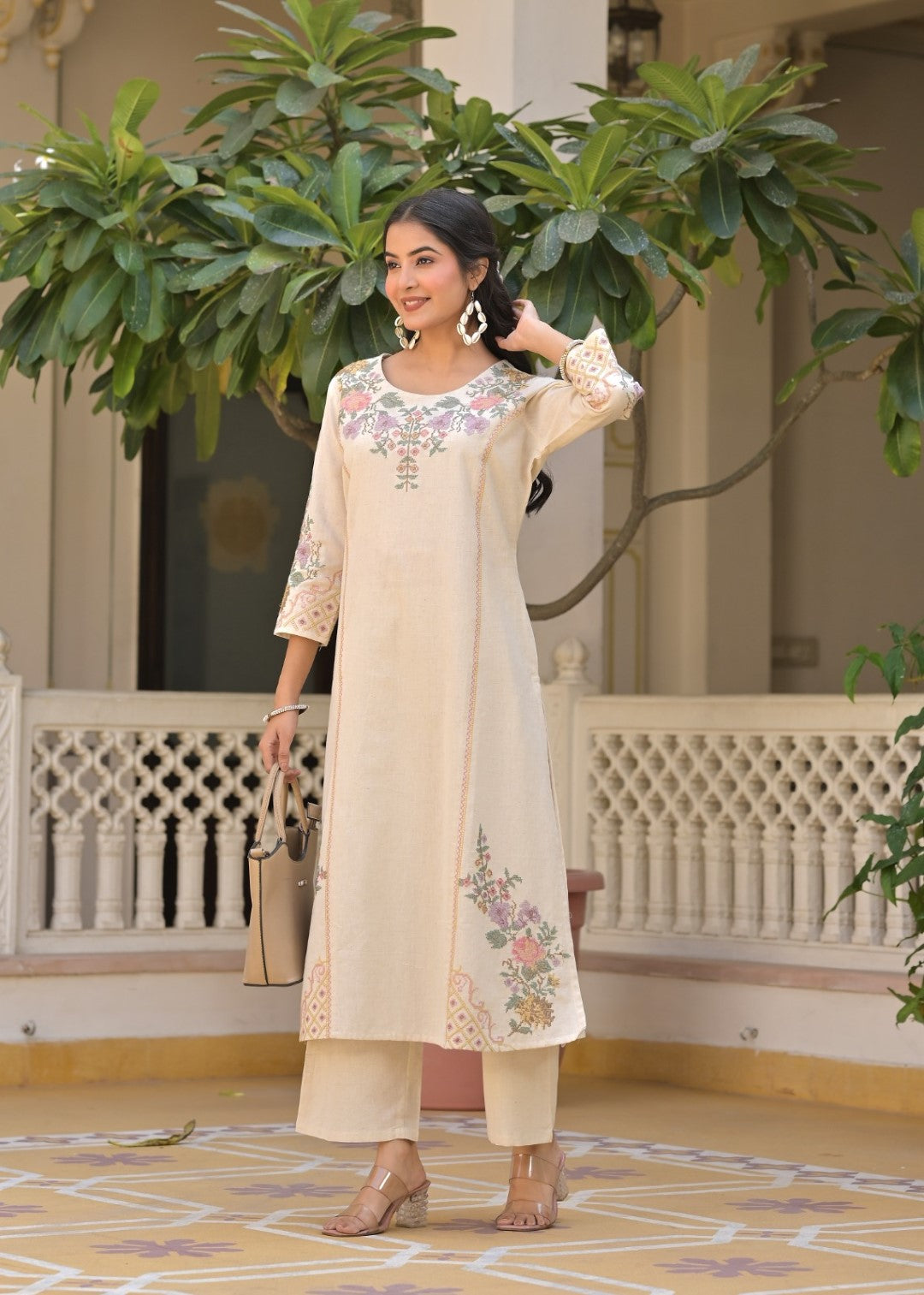 Chandri Fog Embroidered Kurta Pant Set