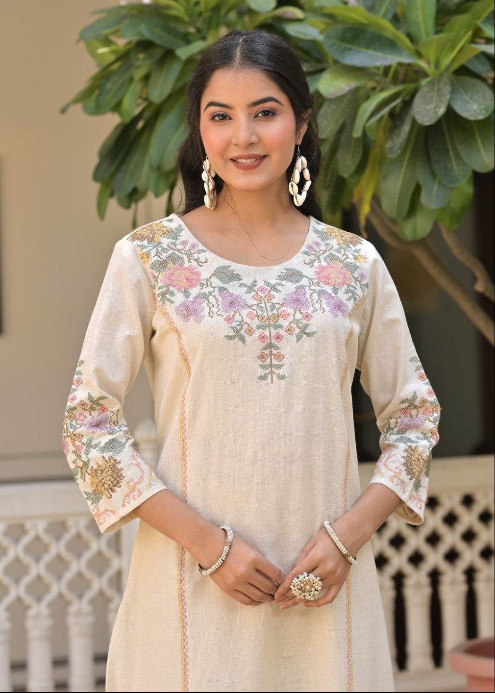 Chandri Fog Embroidered Kurta Pant Set