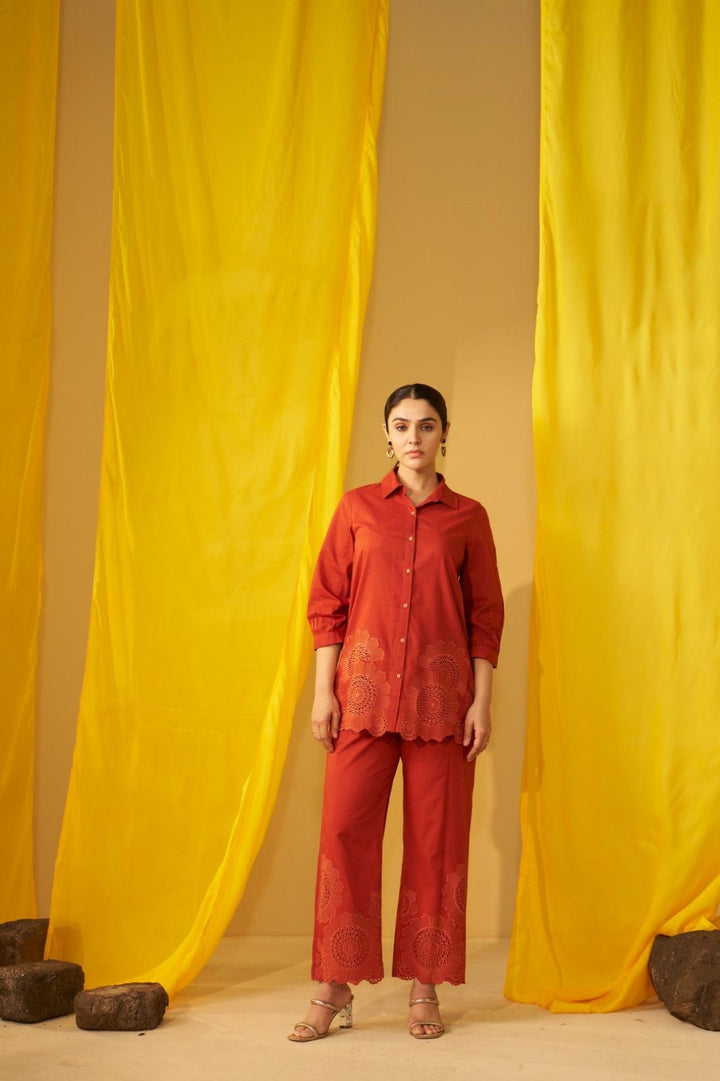 Tisca apricot embroidery co-ord set