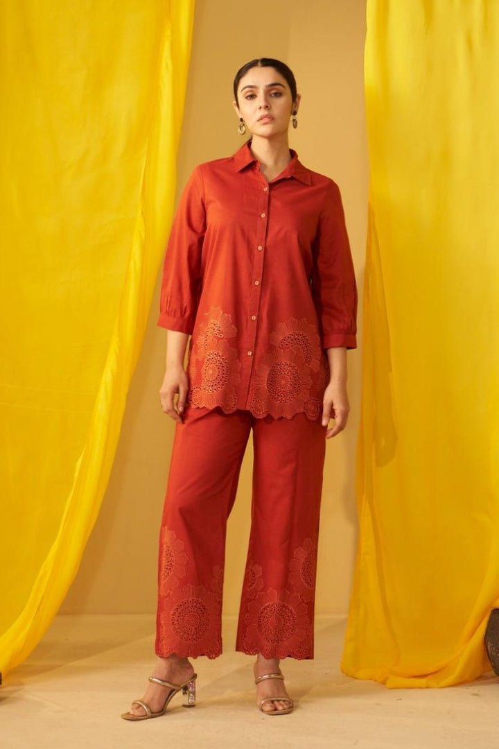 Tisca apricot embroidery co-ord set