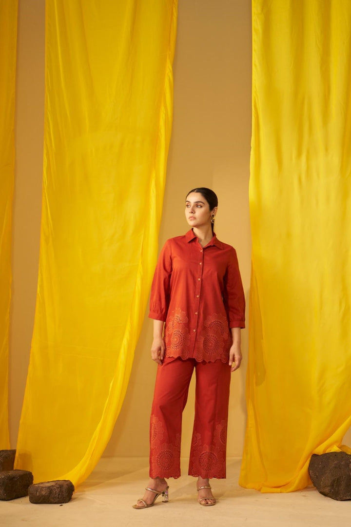 Tisca apricot embroidery co-ord set