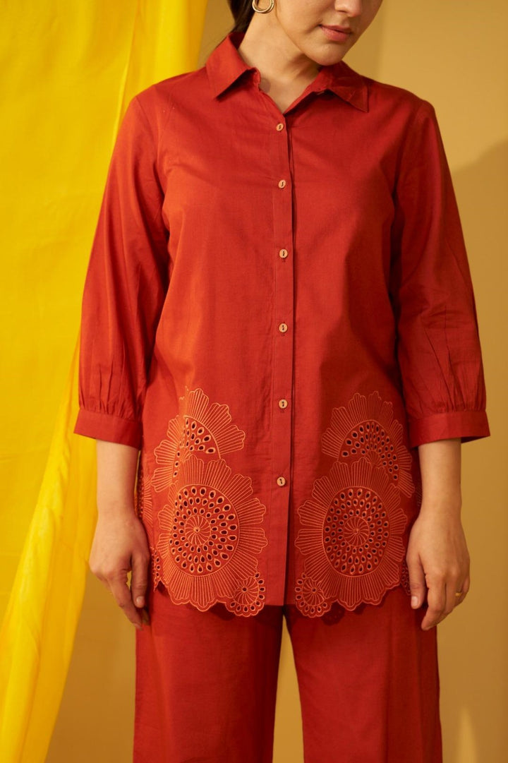 Tisca apricot embroidery co-ord set