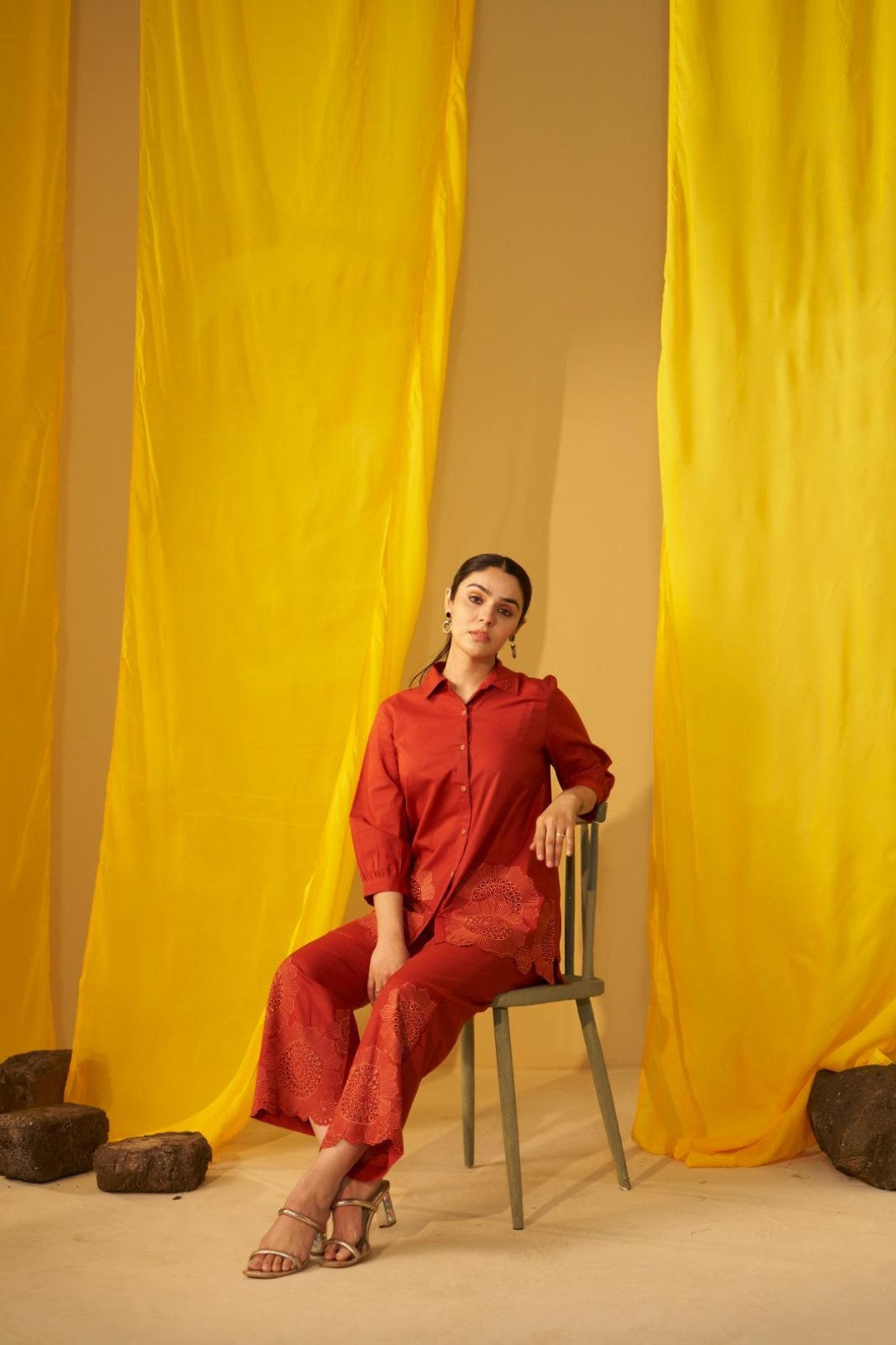 Tisca apricot embroidery co-ord set