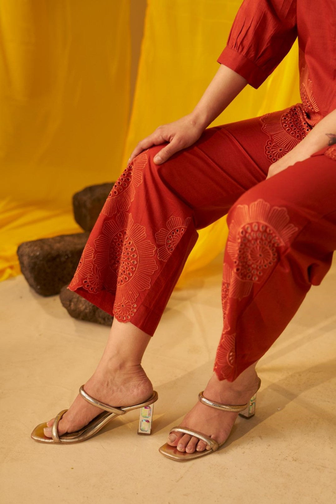 Tisca apricot embroidery co-ord set