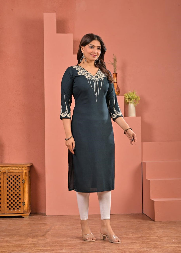 Chandri Pine Embroidered Kurti
