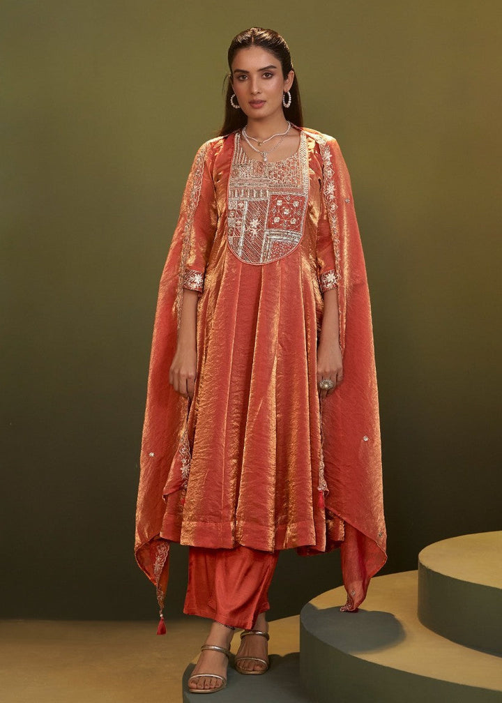 Jagriti Apricot Full Work Suit Set