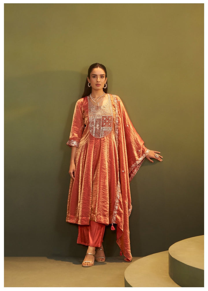 Jagriti Apricot Full Work Suit Set