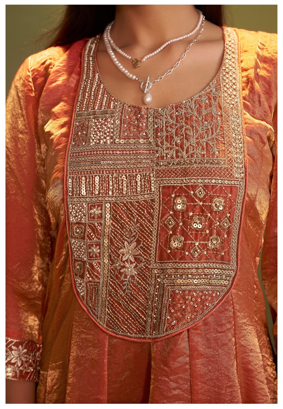 Jagriti Apricot Full Work Suit Set