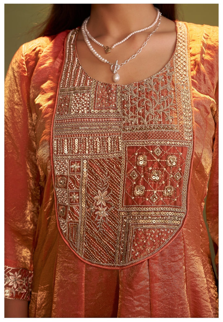 Jagriti Apricot Full Work Suit Set