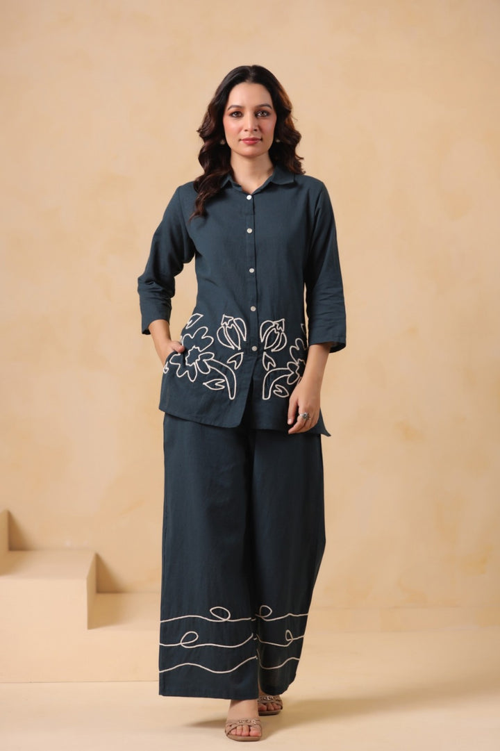 Sargi Azure embroidery co-ord set
