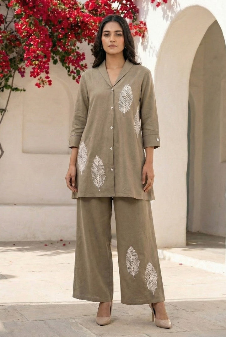 Sargi tan embroidery cotton co-ord set