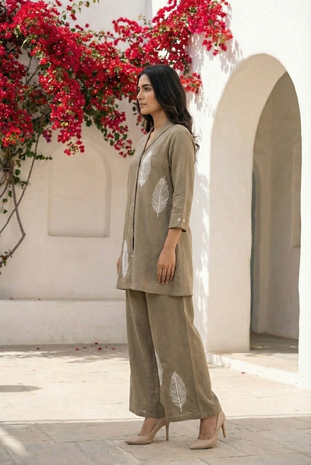 Sargi tan embroidery cotton co-ord set