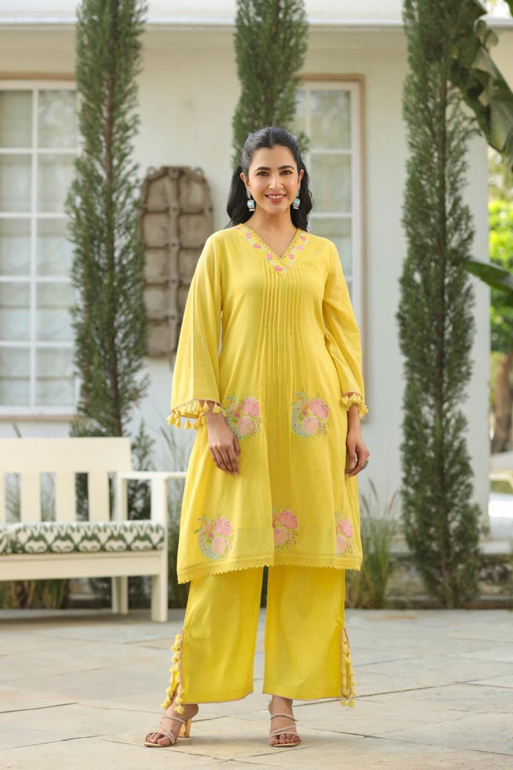 Kapil lime embroidery cotton co-ord set