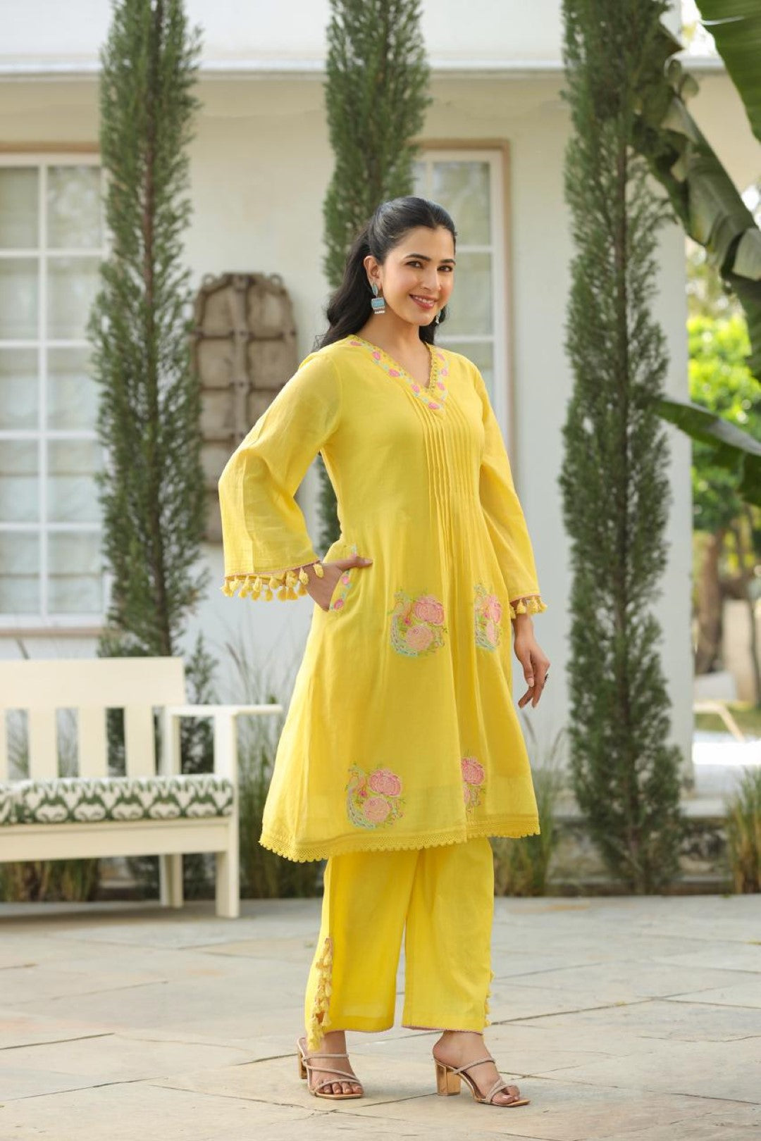 Kapil lime embroidery cotton co-ord set